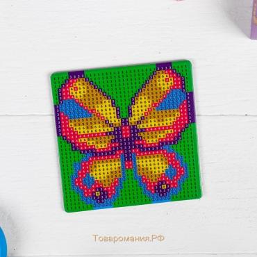 Алмазная мозаика на магните с полным заполнением для детей «Бабочка», 10 х 10 см