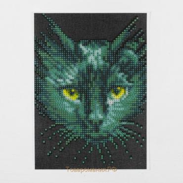 Алмазная мозаика с частичным заполнением на холсте «Чёрный кот», 15 х 21 см
