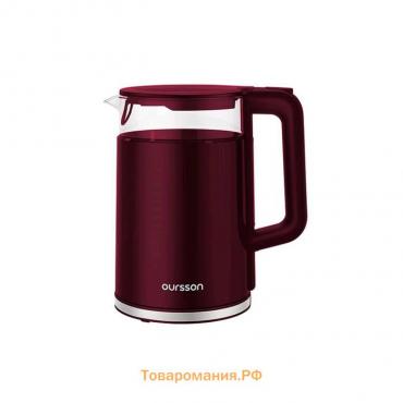 Чайник электрический Oursson EK1732W/DC, пластик, колба стекло, 1.7 л, 2200 Вт, бордовый