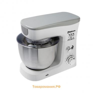 Миксер Sakura SA-6327W, планетарный, 1000 Вт, 3.5 л, 6 скоростей, 3 насадки, белый