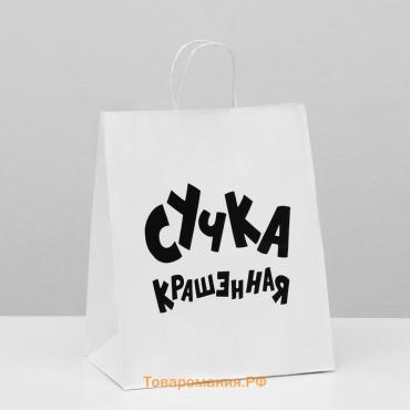 Пакет подарочный с приколами, крафт «Крашенная», белый, 24×10.5×32 см