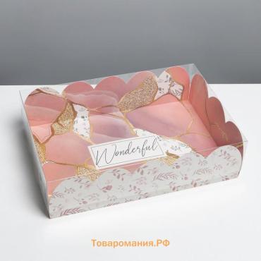 Коробка для печенья, кондитерская упаковка с PVC крышкой, «Камень», 20 х 30 х 8 см