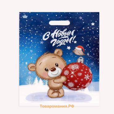 Пакет «Зимний мишка», полиэтиленовый с вырубной ручкой, 40×31 см