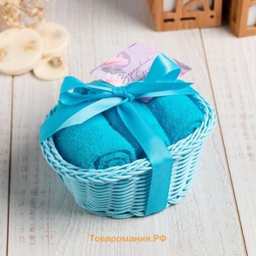 Набор махровых декоративных салфеток  "Весеннее настроение" 30х30 см -3 шт, цвет голубой