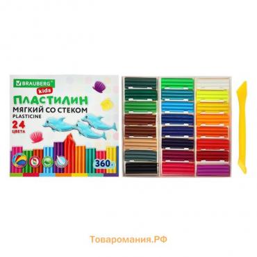 Пластилин мягкий (восковой) 24цв 360гр BRAUBERG KIDS