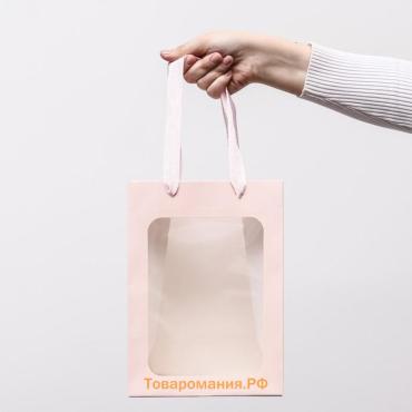 Пакет подарочный, с окном, 25×18×13 см, розовый